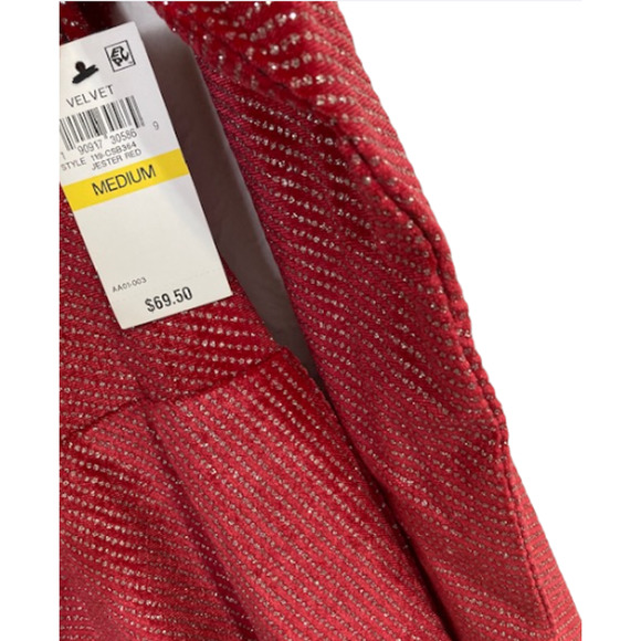 New!! - Women's RED Metallic Velvet Peplum Blouse - Size M - Picture 7 of 9